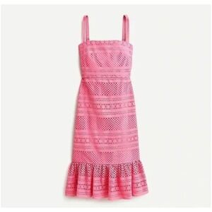 J. Crew Dress Womens 8 Pink Lace Fit and Flare Midi Wedding Guest Bright Resort